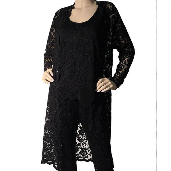 French Rose Lace Duster Jacket with Scoop Neck Cami & Bell Pant - Sara Mique Evening Wear