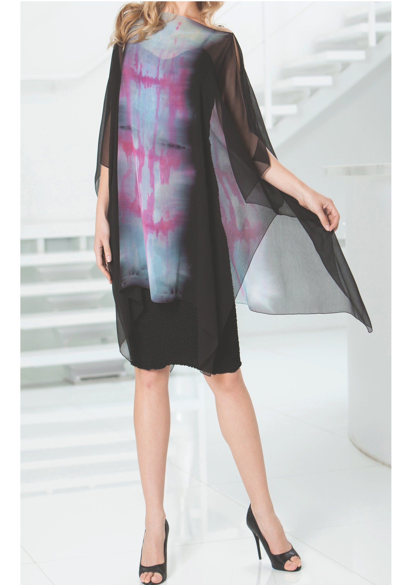 Silk Plisse/ Matrix Float12 in Rose Aqua - Sara Mique Evening Wear