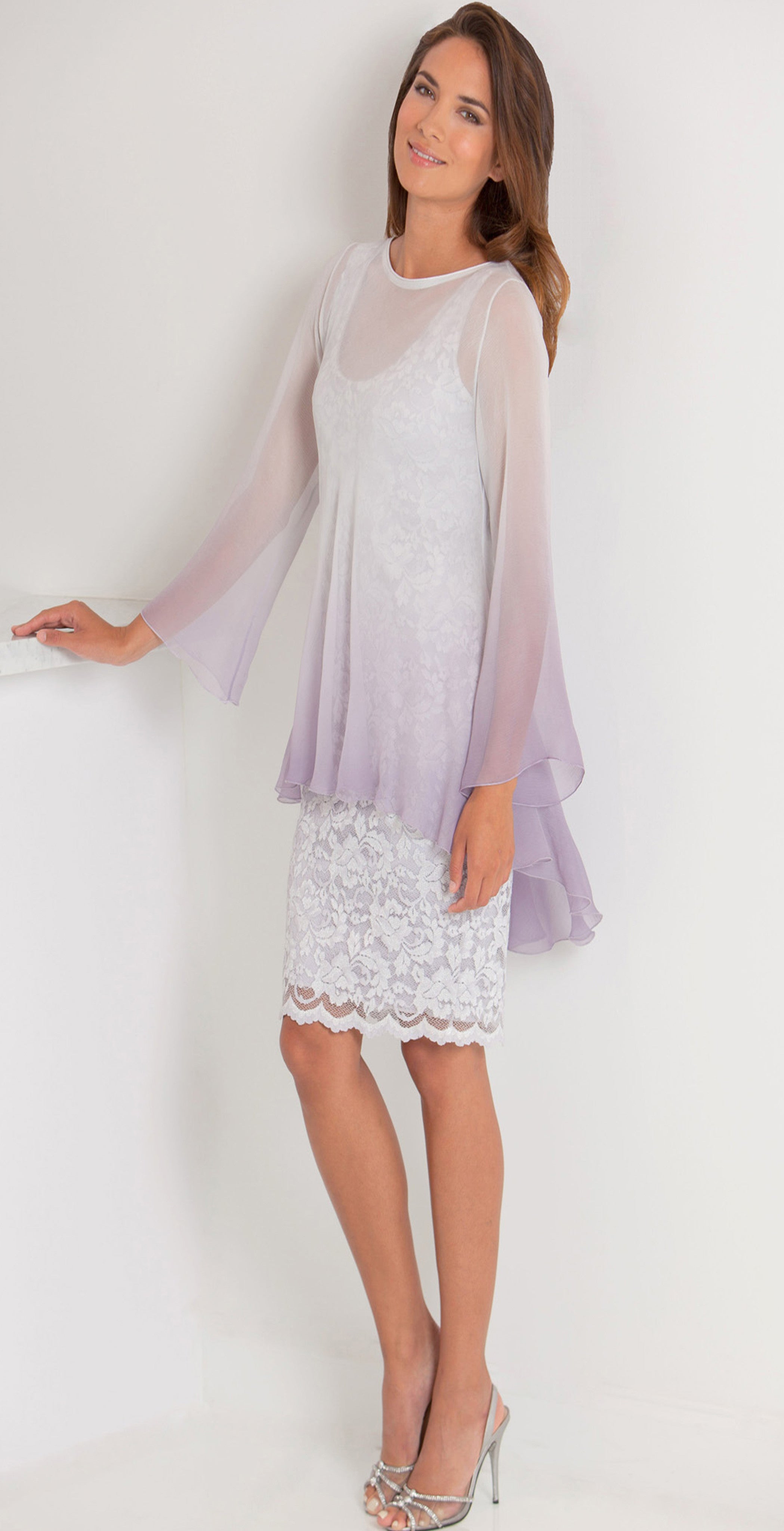 Silk Plisse' Tunic & French Lace Dress - T1501OM/D617 - Sara Mique Evening Wear