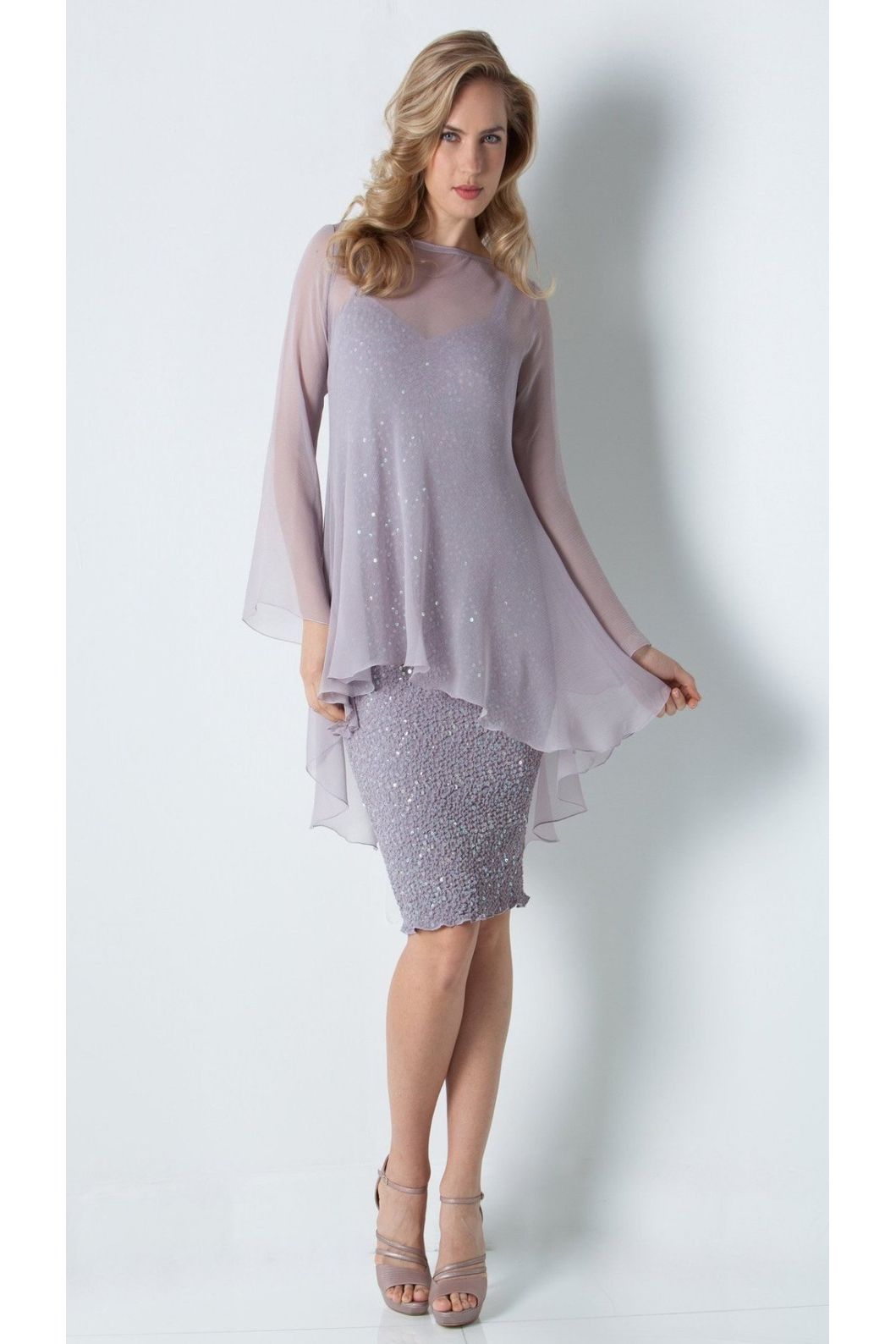 Silk Plisse' Pucker Dress  & Tunic Set - T1501/D153SC - Sara Mique Evening Wear