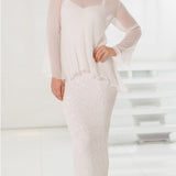 Silk Bias Cut Tunic Over Sequin Silk Pucker Full Length Dress - T1501/ D1564SC - Sara Mique Evening Wear