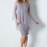 Silk Plisse' Pucker Dress with Sequins & Plisse' Tunic - T1504SC / D153SC - Sara Mique Evening Wear