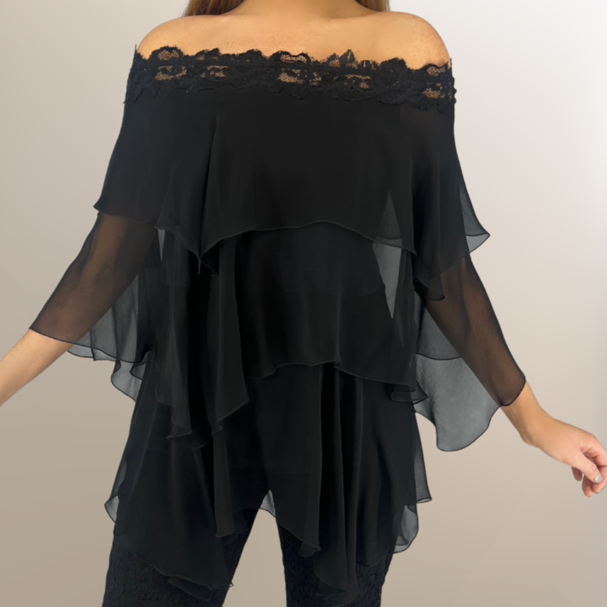 French Lace Ruffle Top - Sara Mique Evening Wear