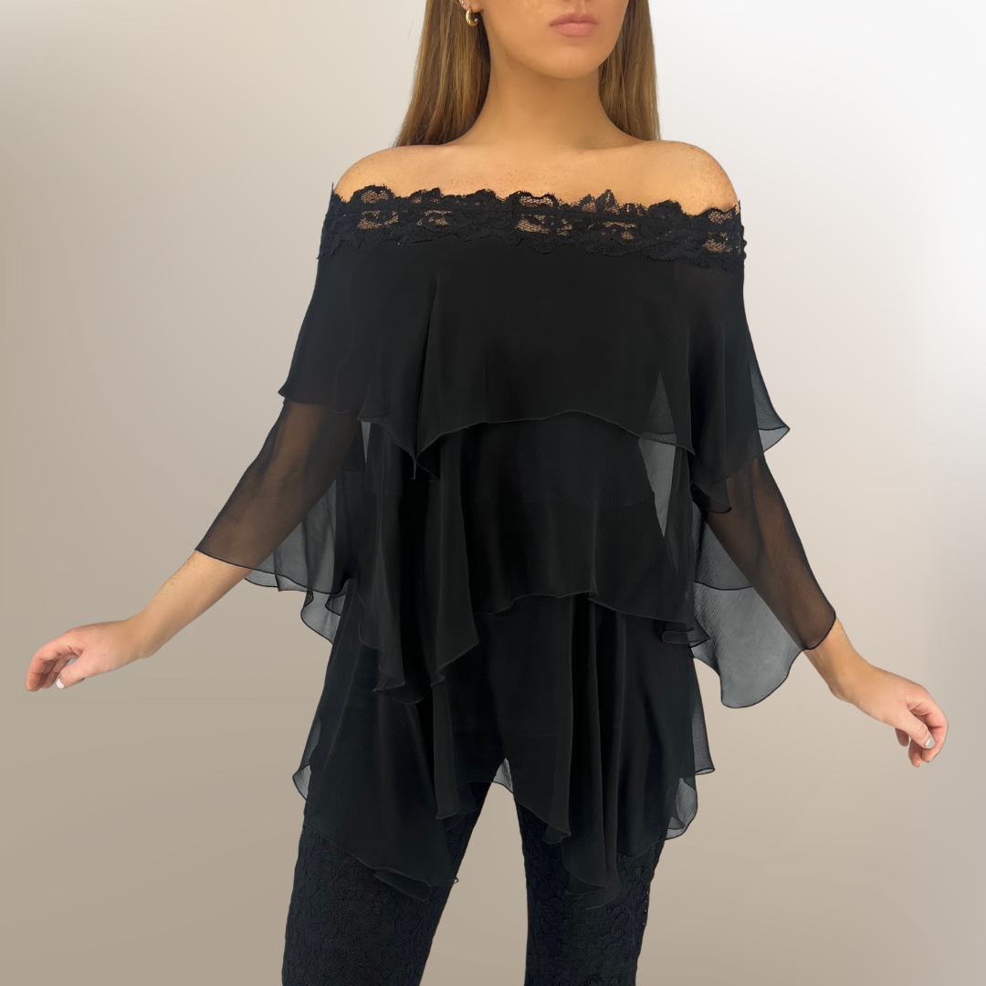 French Lace Ruffle Top - Sara Mique Evening Wear