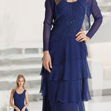 Dress With a Silk Pucker Bodice & Five Layers of Silk Plisse' - J1559/D1559SCL - Sara Mique Evening Wear