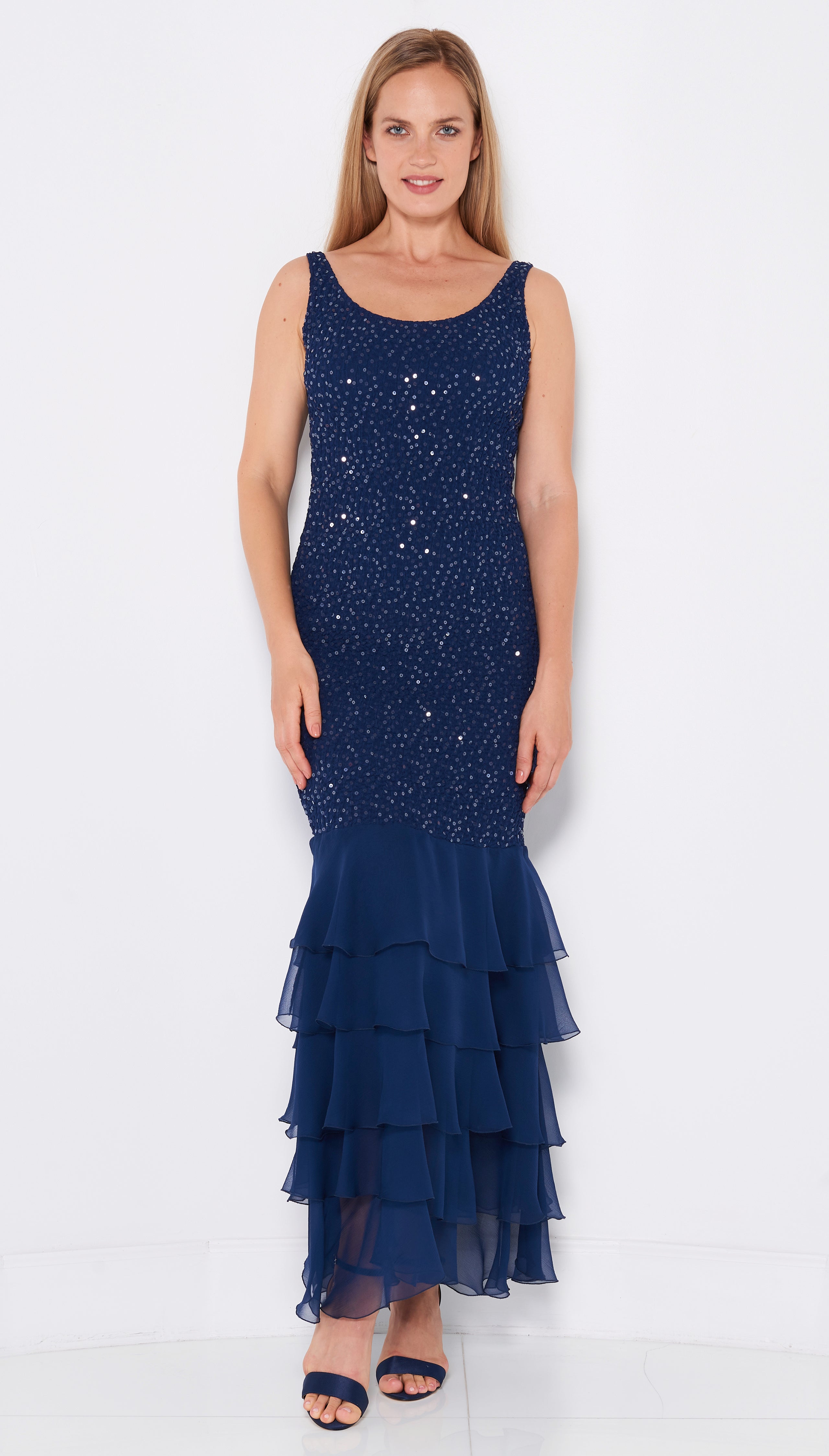 Layers of Silk Plisse' & SequinPlisse' Float8SC / D1598SC - Sara Mique Evening Wear