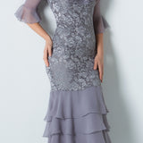 Liquid Silver Lace / Layers of Silk Plisse'  D3007 - Sara Mique Evening Wear